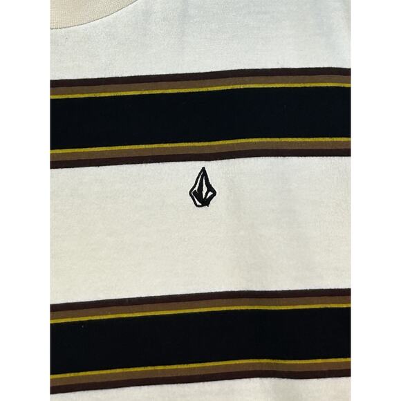 Volcom Striped Men's T-Shirt Size Med White w/ Black/Brown Stripes - Picture 3 of 6